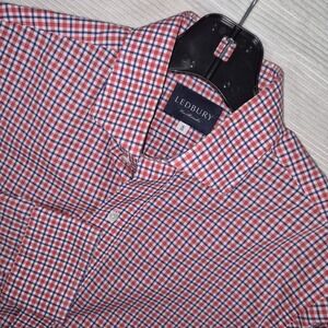 Ledbury Fine Shirtmakers Gingham Dress Shirt Men's 16 35 Large Red Blue Check